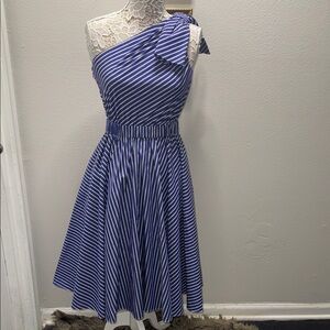 Eliza J Striped Blue and White One-Shoulder Dress